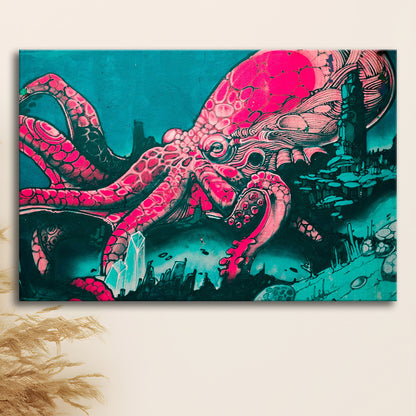 Octopus Graffiti Street Art Octopus Large Octopus Art, Canvas Print Wall Art, Wall Decor, Painting Canvas