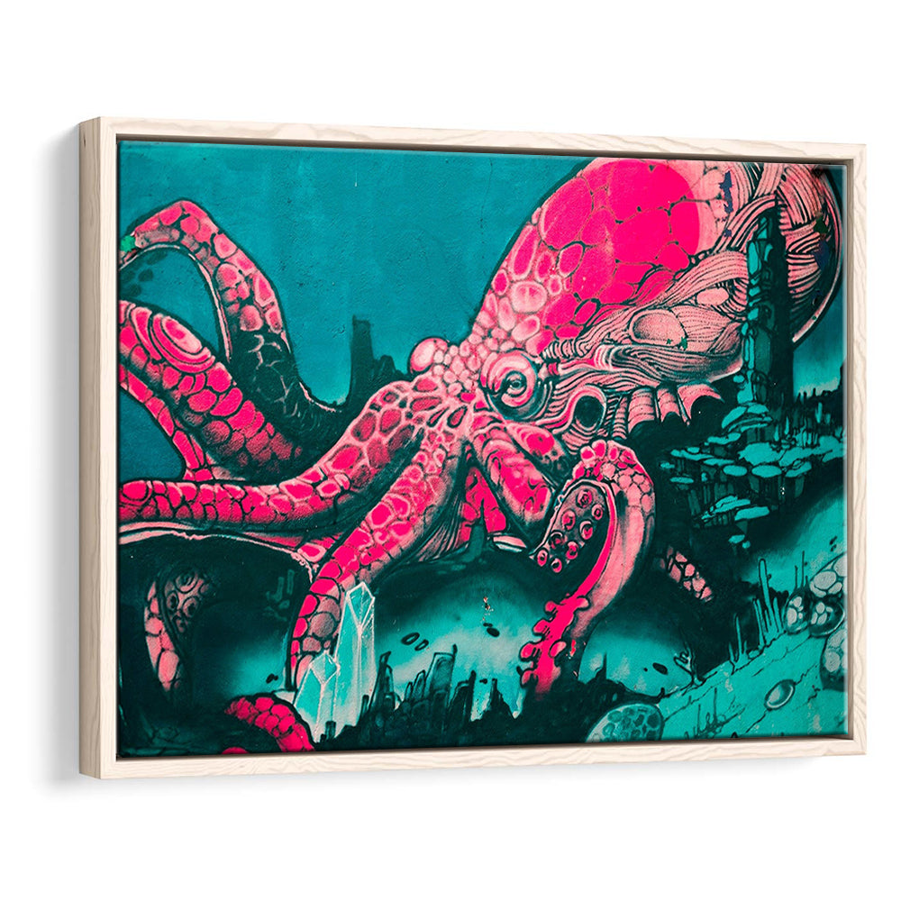 Octopus Graffiti Street Art Octopus Large Octopus Art, Framed Canvas Print Wall Art, Floating Frame