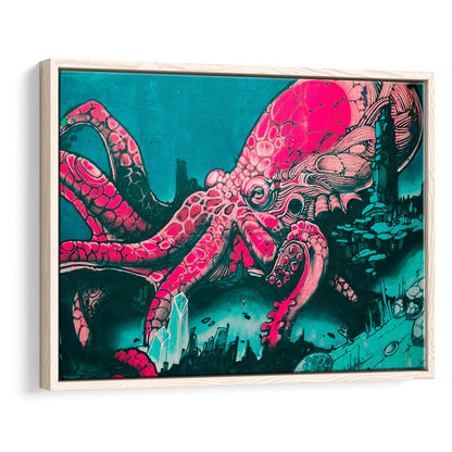 Octopus Graffiti Street Art Octopus Large Octopus Art, Framed Canvas Print Wall Art, Floating Frame
