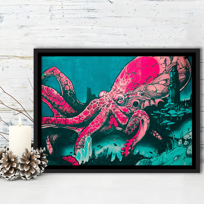 Octopus Graffiti Street Art Octopus Large Octopus Art, Framed Canvas Print Wall Art, Floating Frame