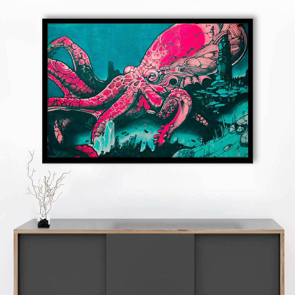 Octopus graffiti street art Octopus Large octopus art, Framed Art Print Wall Decor, Picture Framed