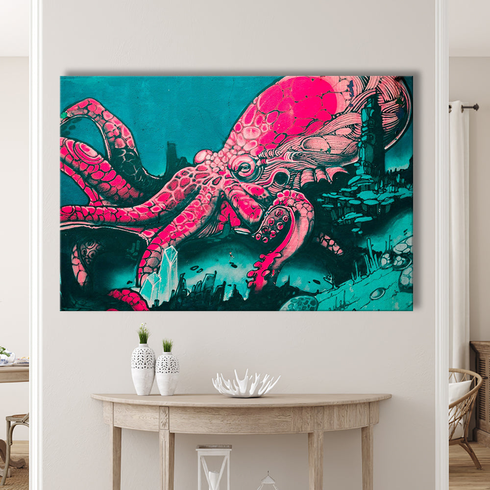 Octopus Graffiti Street Art Octopus Large Octopus Art, Canvas Print Wall Art, Wall Decor, Painting Canvas