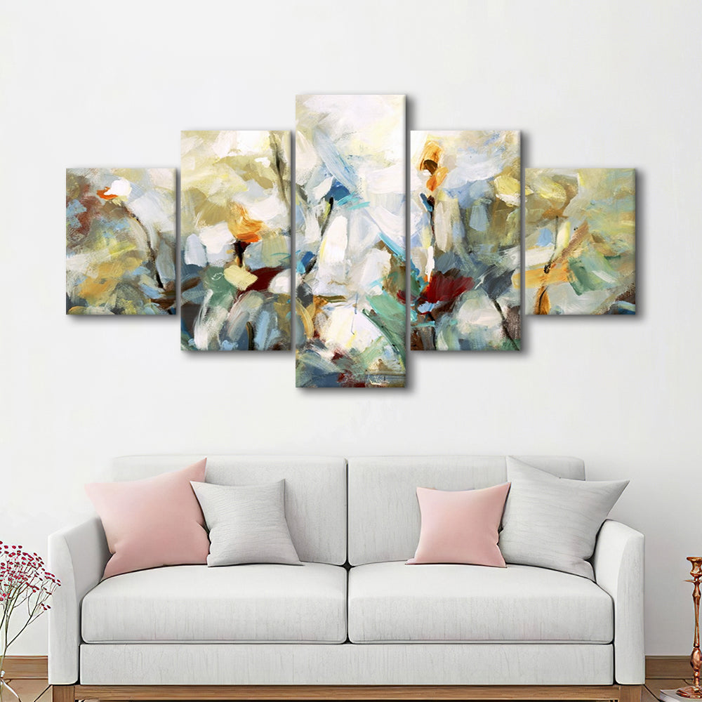 Ode to Monet V Large Stretched Canvas Floating Frame Wall Art Print, 5 Piece Large Cavas Print Wall Art