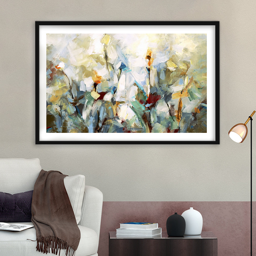 Ode To Monet V Large Stretched Floating Frame Wall Art Print, Framed Art Print White Border