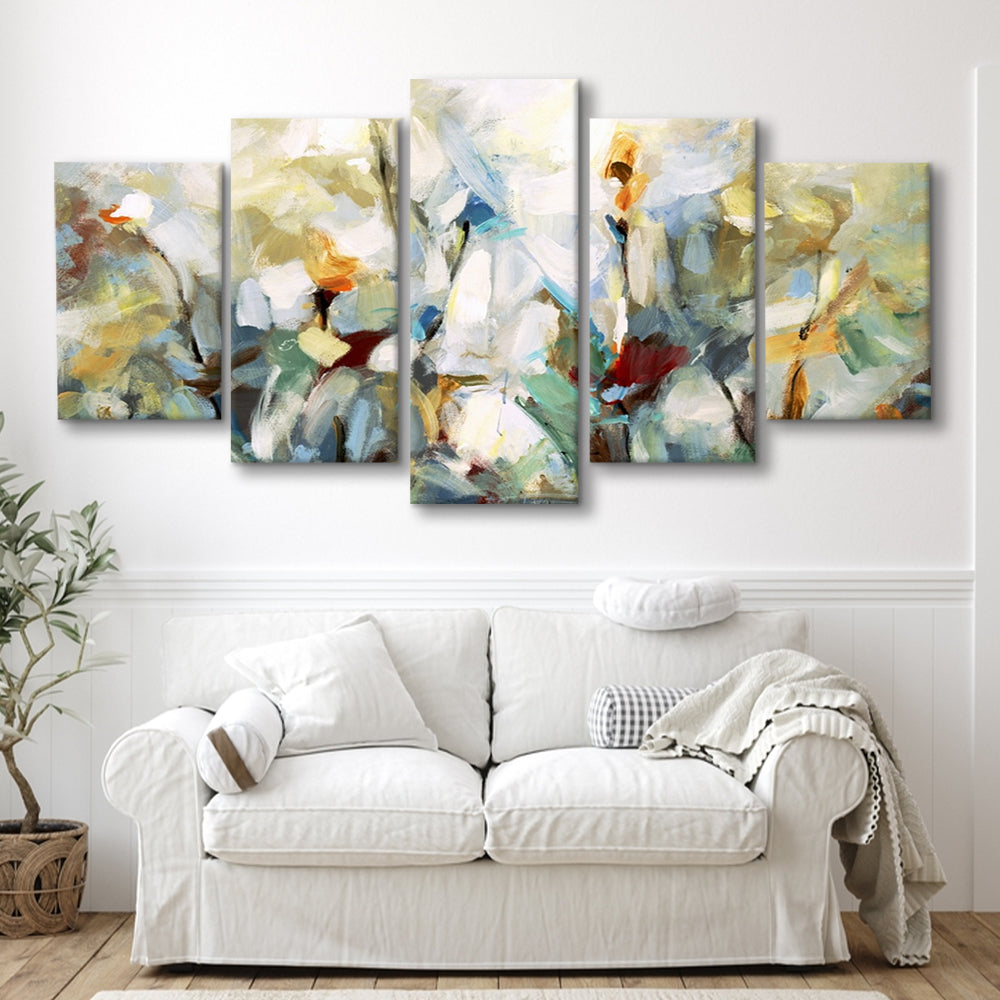 Ode to Monet V Large Stretched Canvas Floating Frame Wall Art Print, 5 Piece Large Cavas Print Wall Art