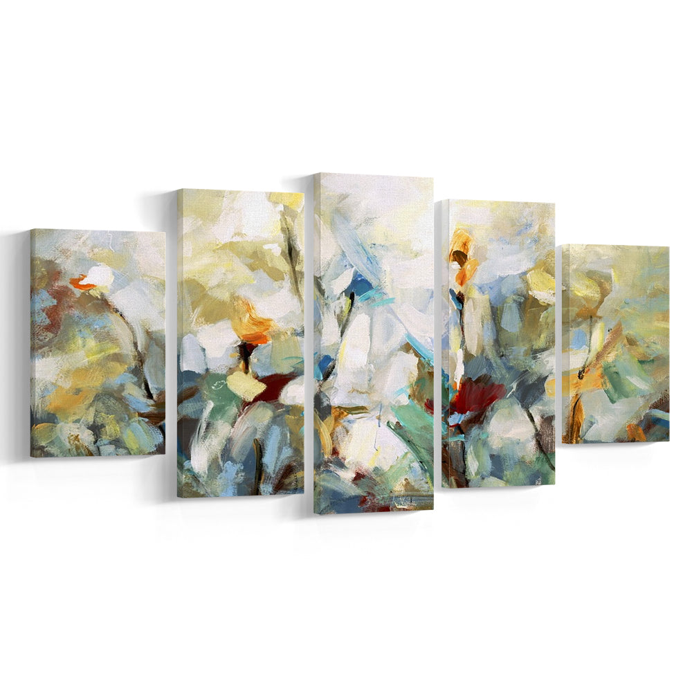 Ode to Monet V Large Stretched Canvas Floating Frame Wall Art Print, 5 Piece Large Cavas Print Wall Art