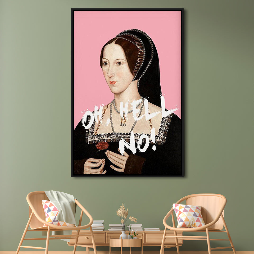 Oh Hell No, Pink Anne Boleyn Tudors, Floating Framed Canvas Art Print,, Framed Canvas Prints Wall Art