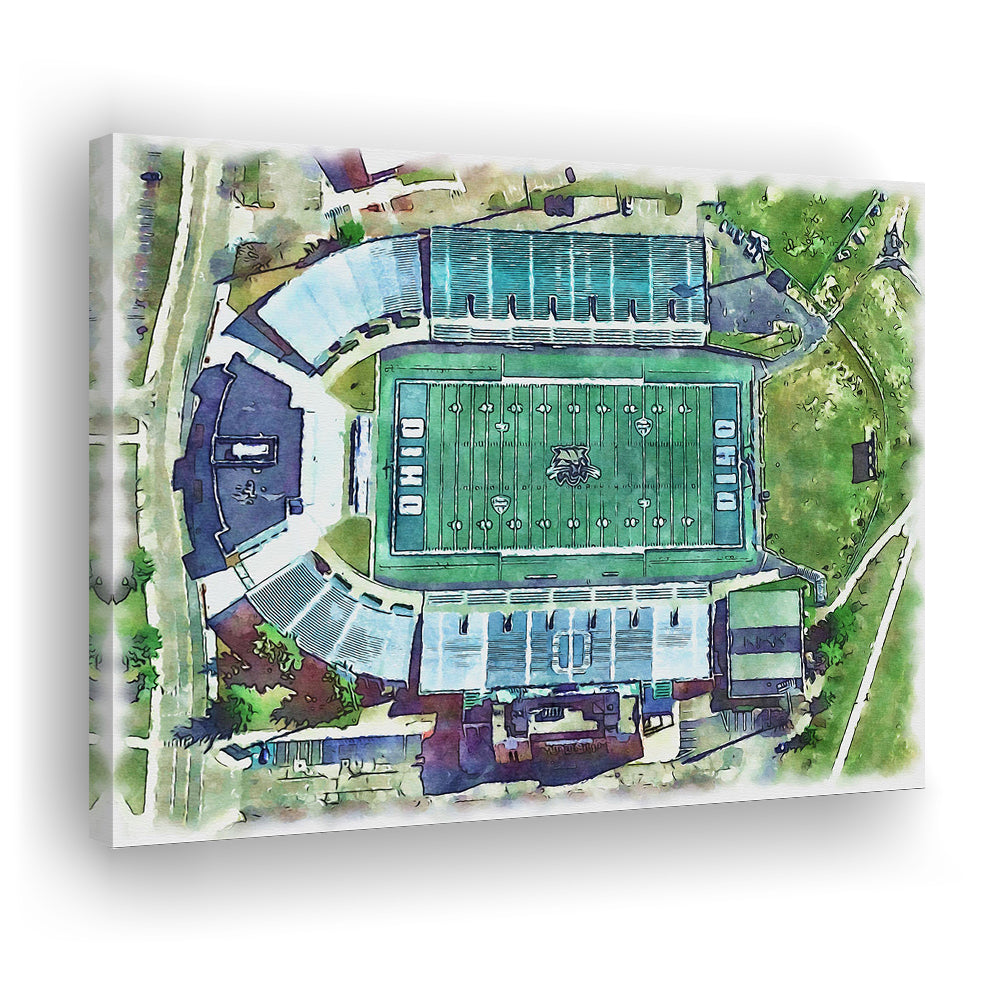 Ohio Bobcats, Don Peden Painting Stadium Watercolor, Sport Art, Gifts for him, Canvas Print Wall Art