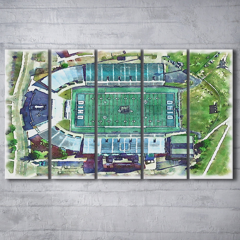Ohio Bobcats, Don Peden Painting Stadium Watercolor, Sport Art, Extra Large Canvas Print Wall Art