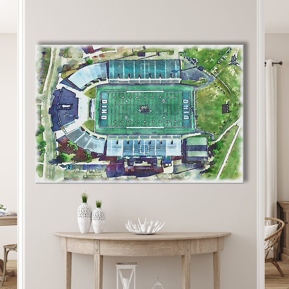 Ohio Bobcats, Don Peden Painting Stadium Watercolor, Sport Art, Gifts for him, Canvas Print Wall Art