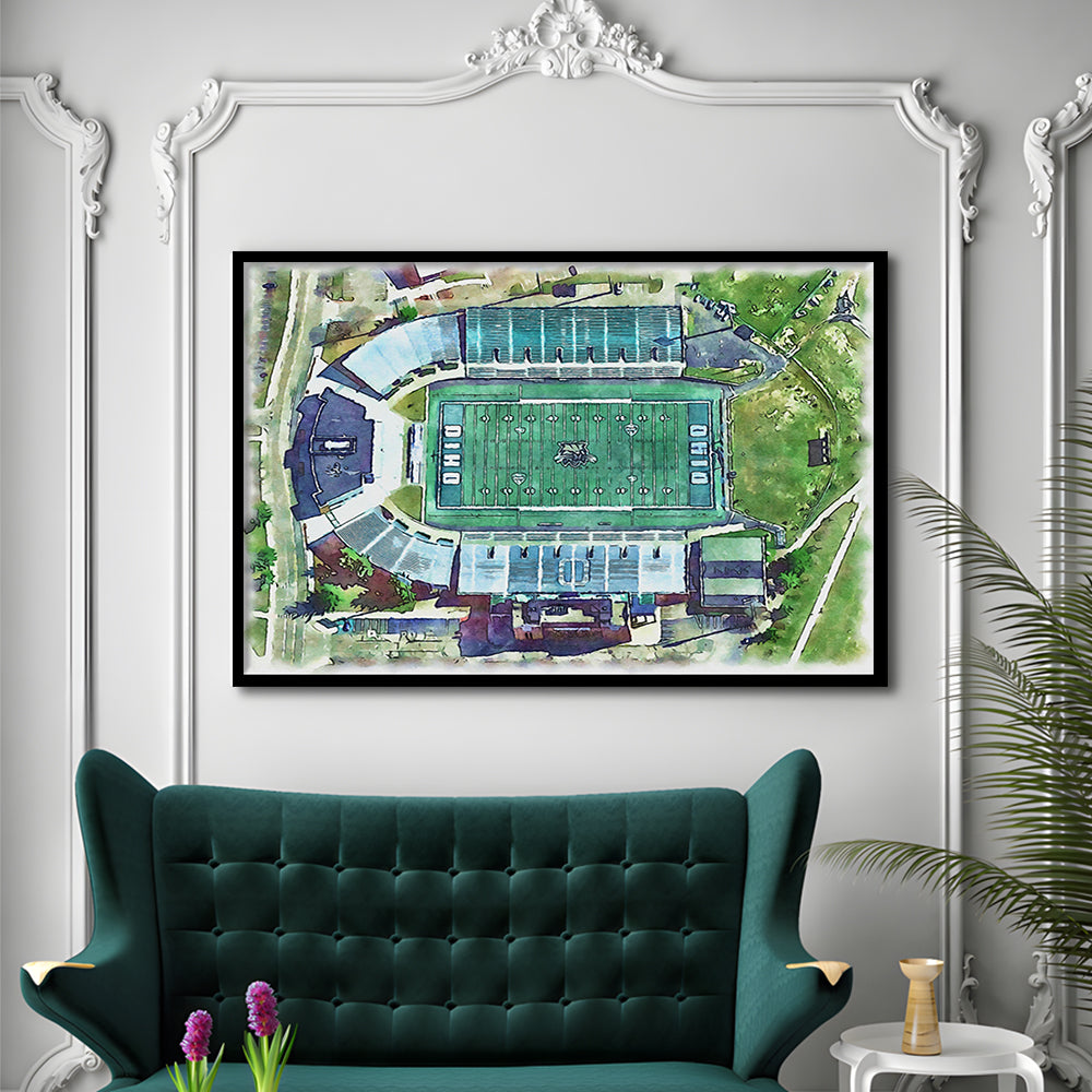 Ohio Bobcats, Don Peden Painting Stadium Watercolor, Sport Gift Art, Framed Art Print Wall Decor