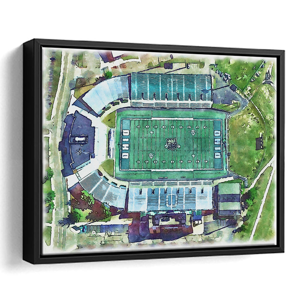 Ohio Bobcats, Don Peden Painting Stadium Watercolor, Sport Gift Art, Framed Canvas Print Wall Art