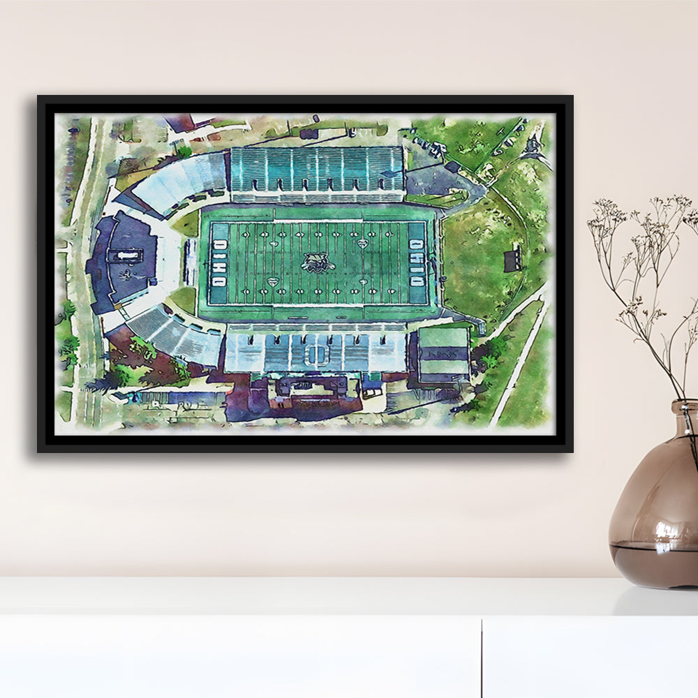 Ohio Bobcats, Don Peden Painting Stadium Watercolor, Sport Gift Art, Framed Canvas Print Wall Art