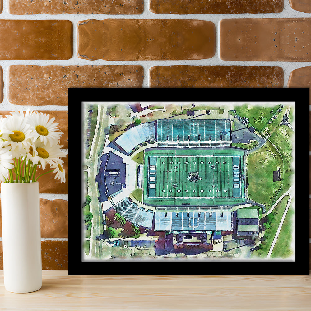 Ohio Bobcats, Don Peden Painting Stadium Watercolor, Sport Gift Art, Framed Art Print Wall Decor