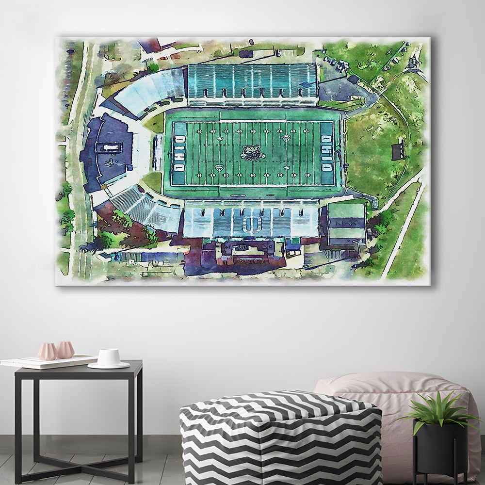 Ohio Bobcats, Don Peden Painting Stadium Watercolor, Sport Art, Gifts for him, Canvas Print Wall Art