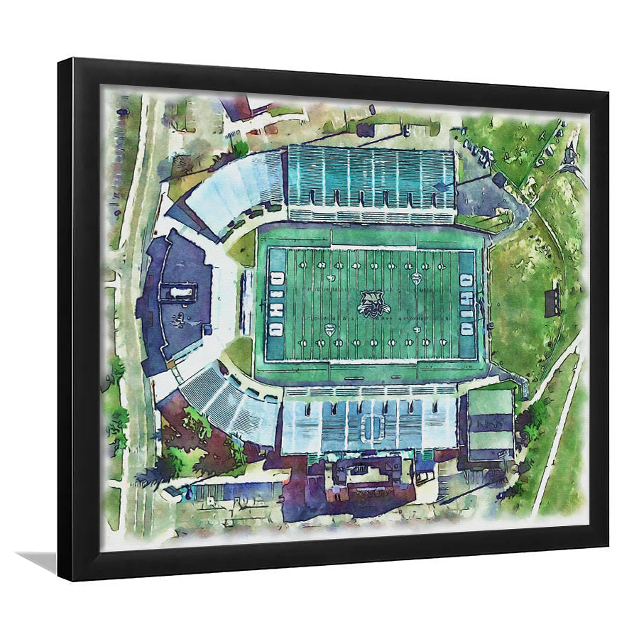 Ohio Bobcats, Don Peden Painting Stadium Watercolor, Sport Gift Art, Framed Art Print Wall Decor