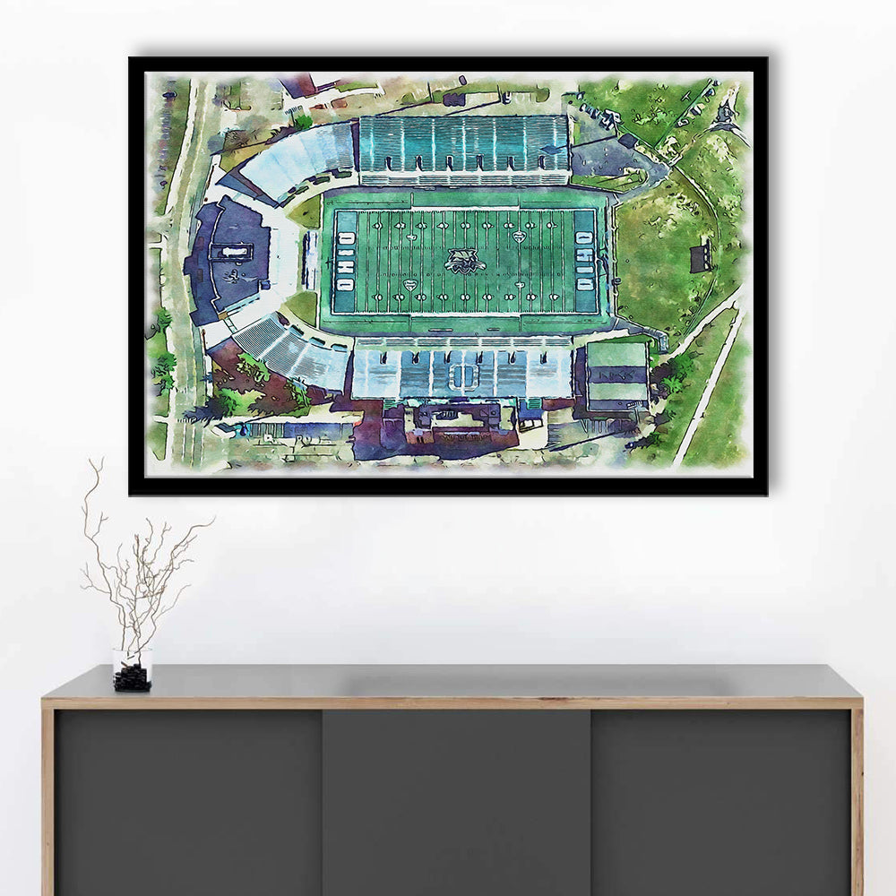 Ohio Bobcats, Don Peden Painting Stadium Watercolor, Sport Gift Art, Framed Art Print Wall Decor