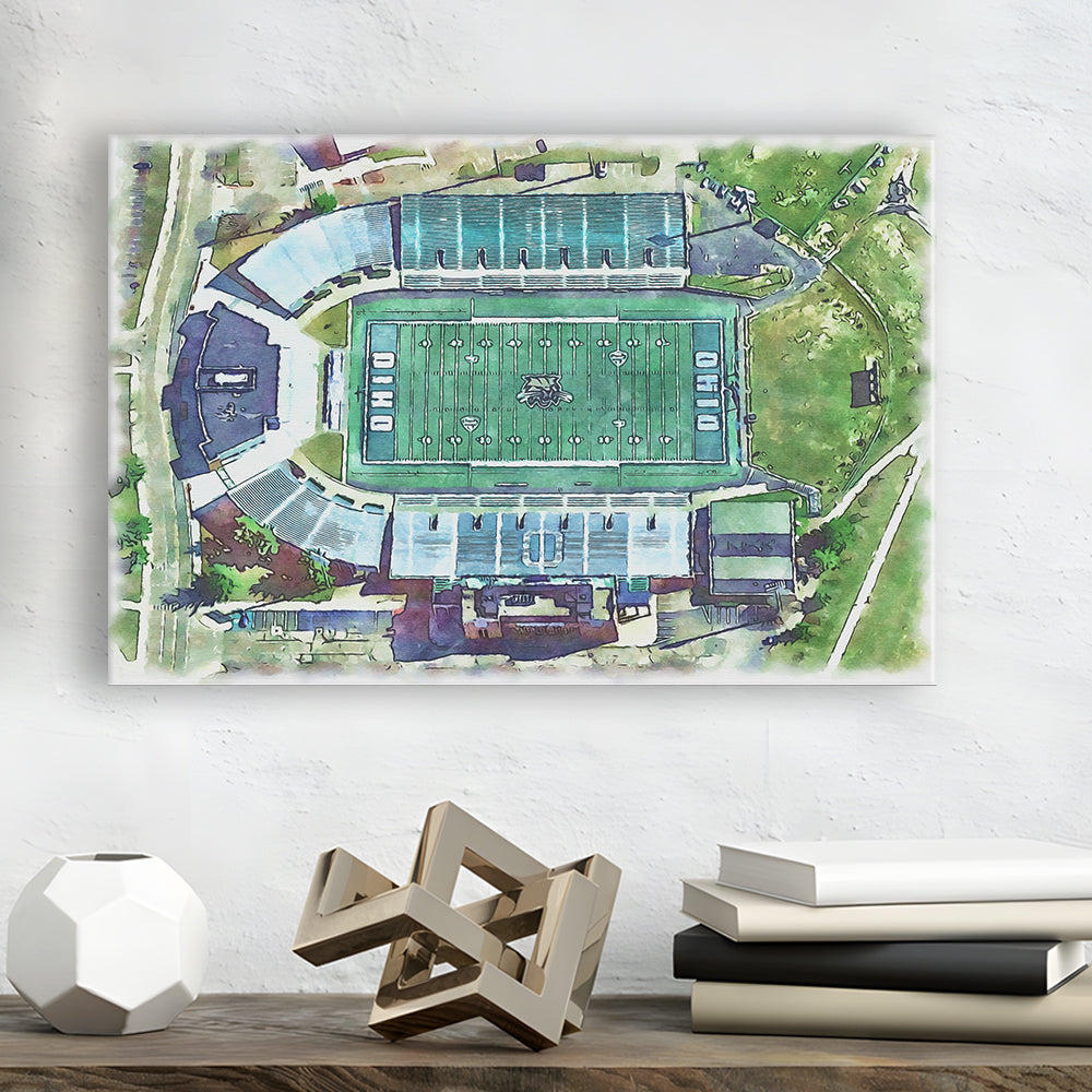 Ohio Bobcats, Don Peden Painting Stadium Watercolor, Sport Art, Gifts for him, Canvas Print Wall Art