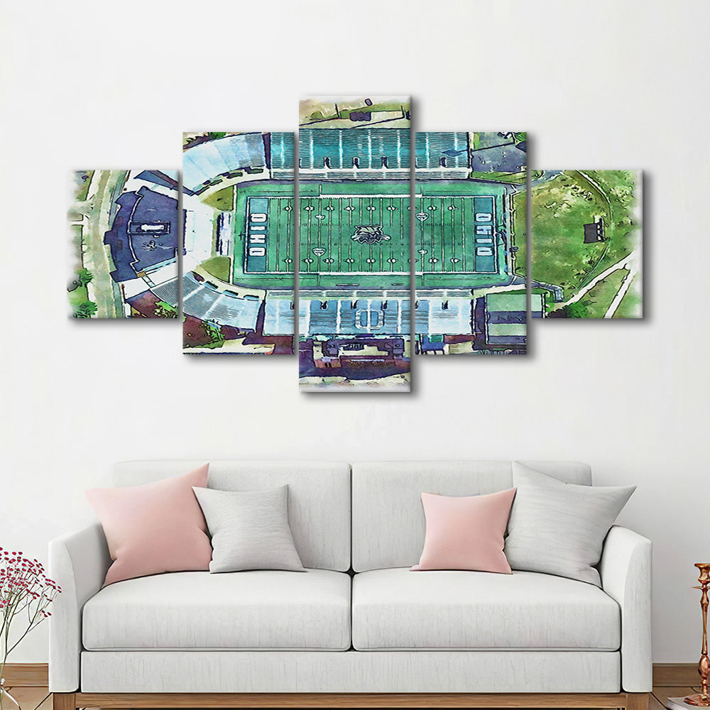 Ohio Bobcats, Don Peden Painting Stadium Watercolor, Sport Art, Mixed 5 Panel, Canvas Print Wall Art