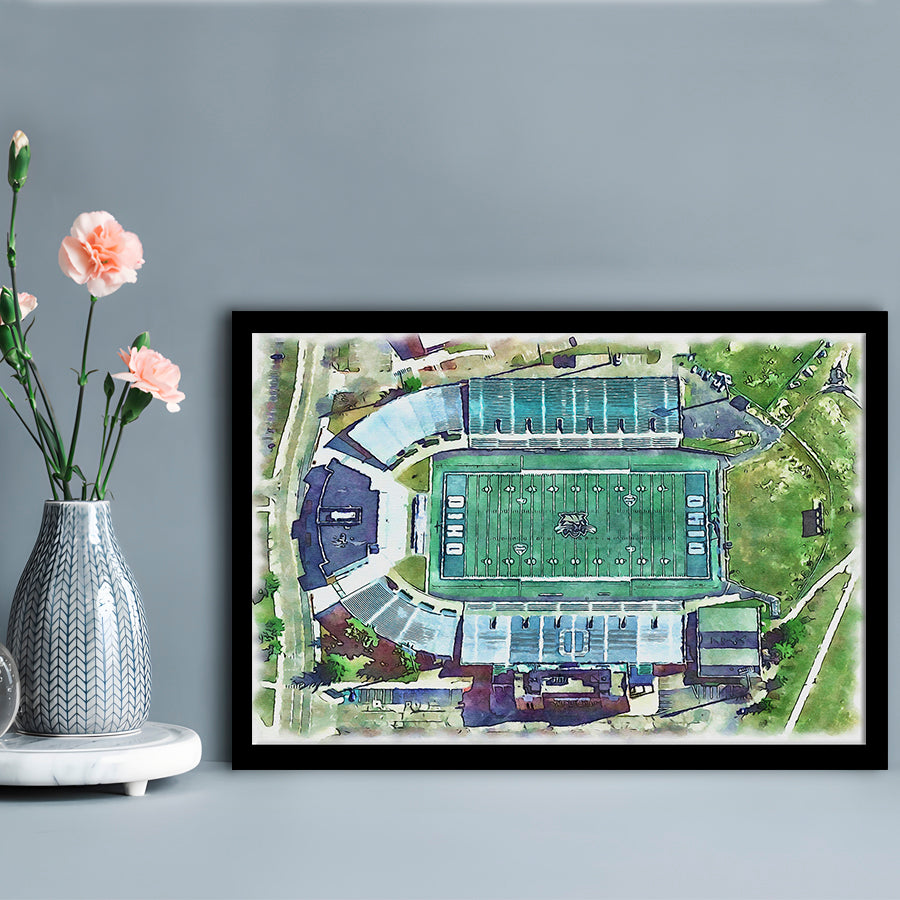 Ohio Bobcats, Don Peden Painting Stadium Watercolor, Sport Gift Art, Framed Art Print Wall Decor