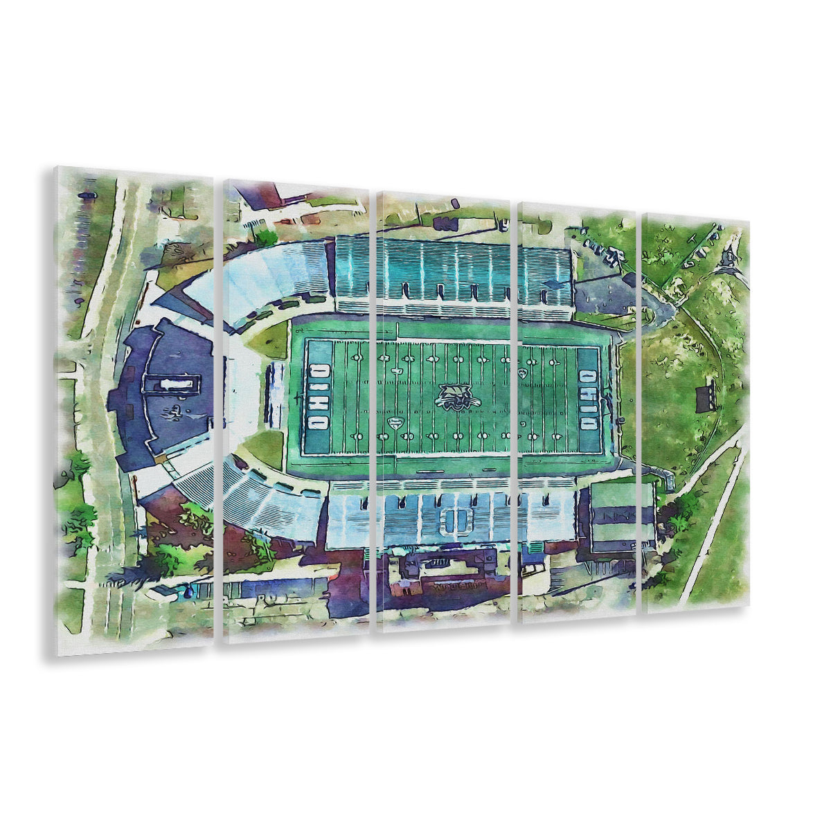 Ohio Bobcats, Don Peden Painting Stadium Watercolor, Sport Art, Extra Large Canvas Print Wall Art