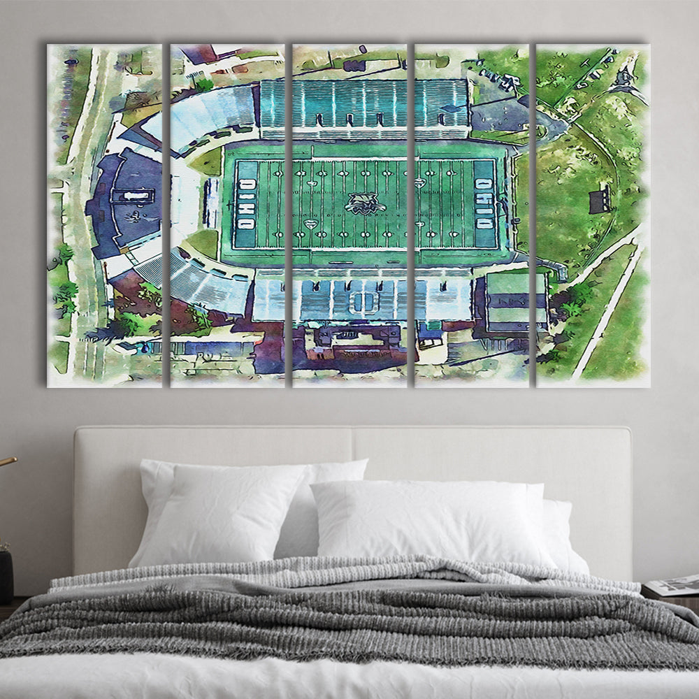 Ohio Bobcats, Don Peden Painting Stadium Watercolor, Sport Art, Extra Large Canvas Print Wall Art