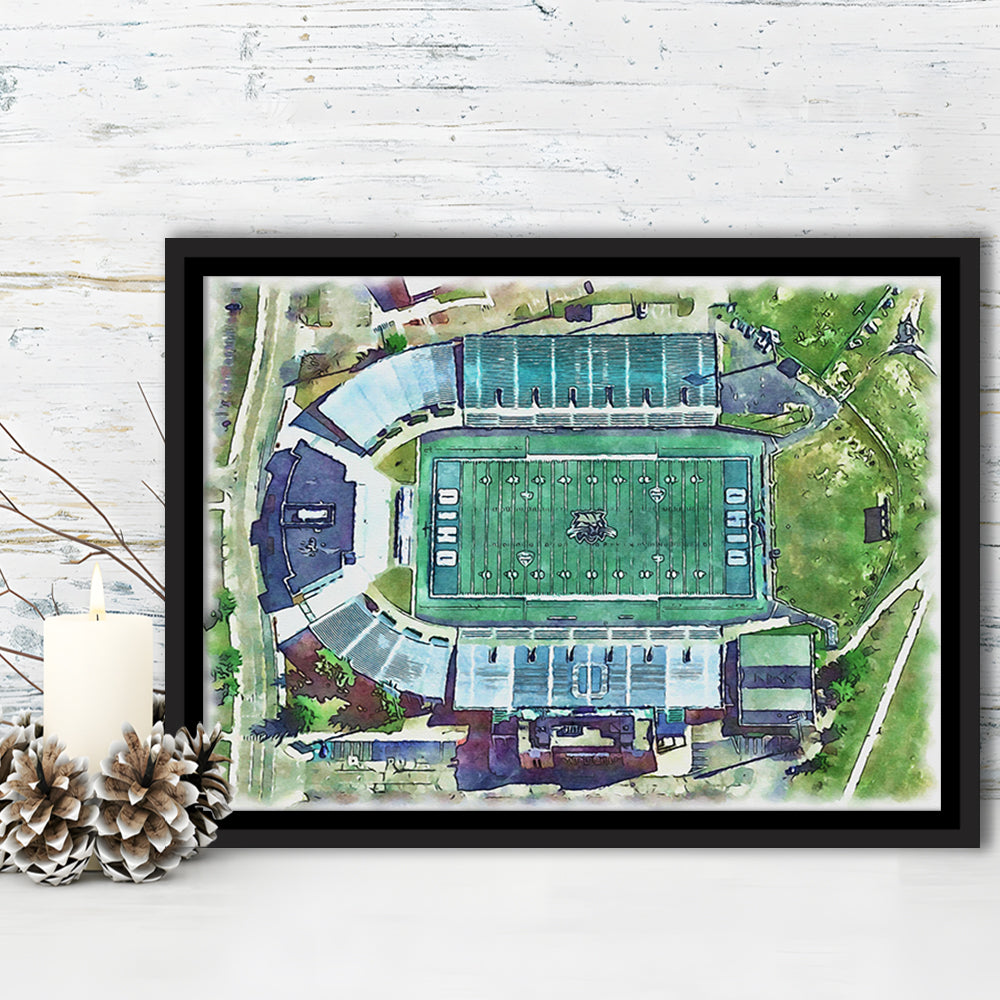 Ohio Bobcats, Don Peden Painting Stadium Watercolor, Sport Gift Art, Framed Canvas Print Wall Art