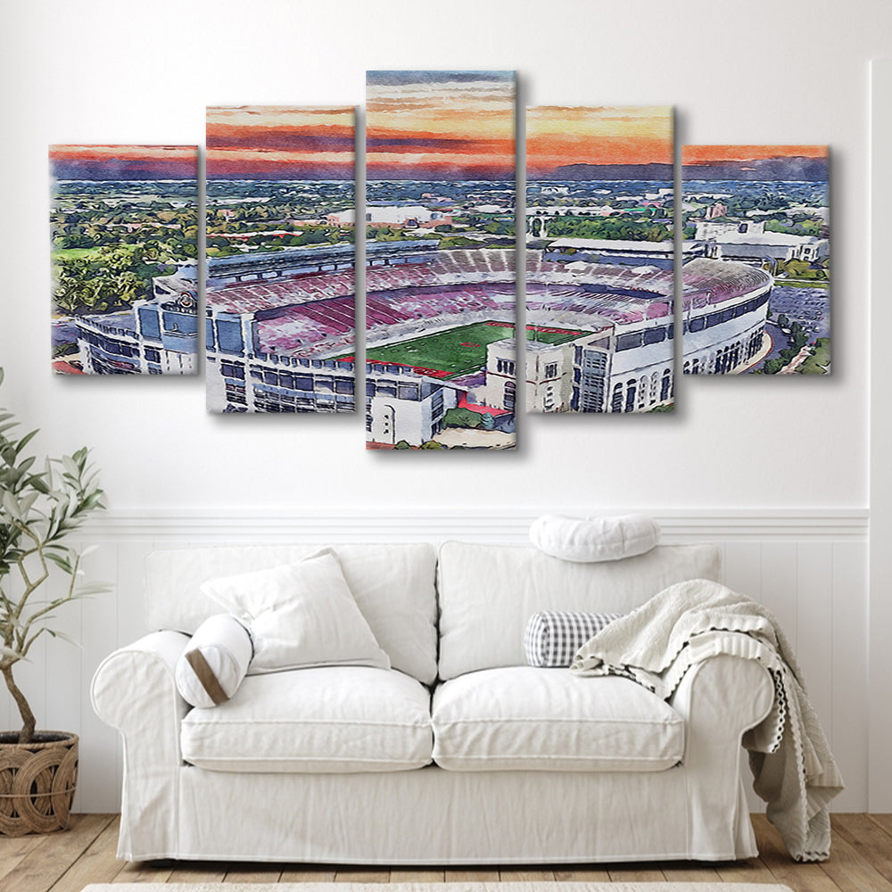 Ohio State Buckeyes, Ohio Painting Stadium Watercolor, Sport Art, Mixed 5 Panel, Canvas Print Wall Art