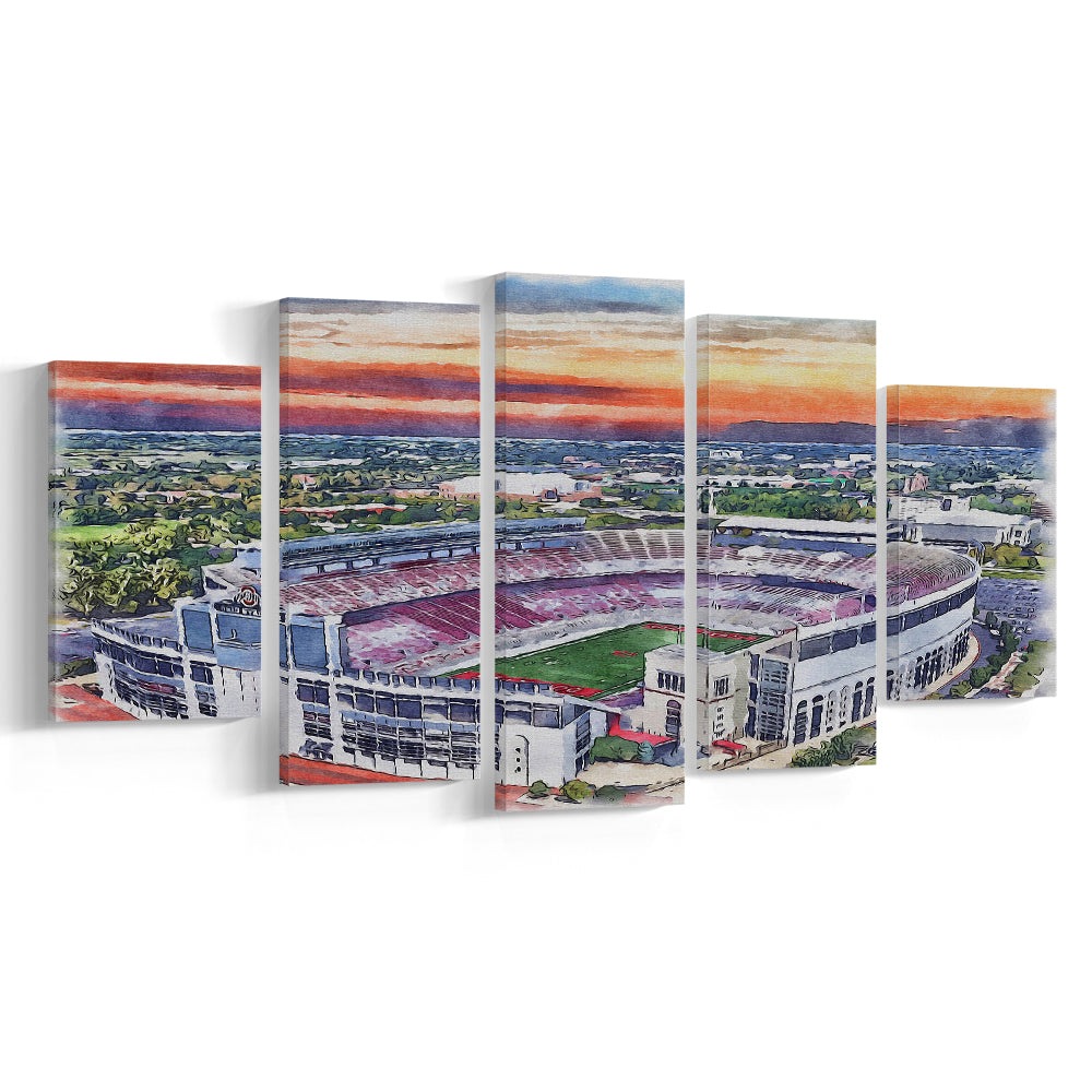 Ohio State Buckeyes, Ohio Painting Stadium Watercolor, Sport Art, Mixed 5 Panel, Canvas Print Wall Art