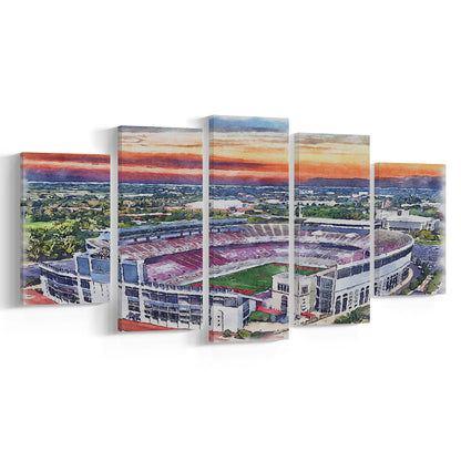 Ohio State Buckeyes, Ohio Painting Stadium Watercolor, Sport Art, Mixed 5 Panel, Canvas Print Wall Art