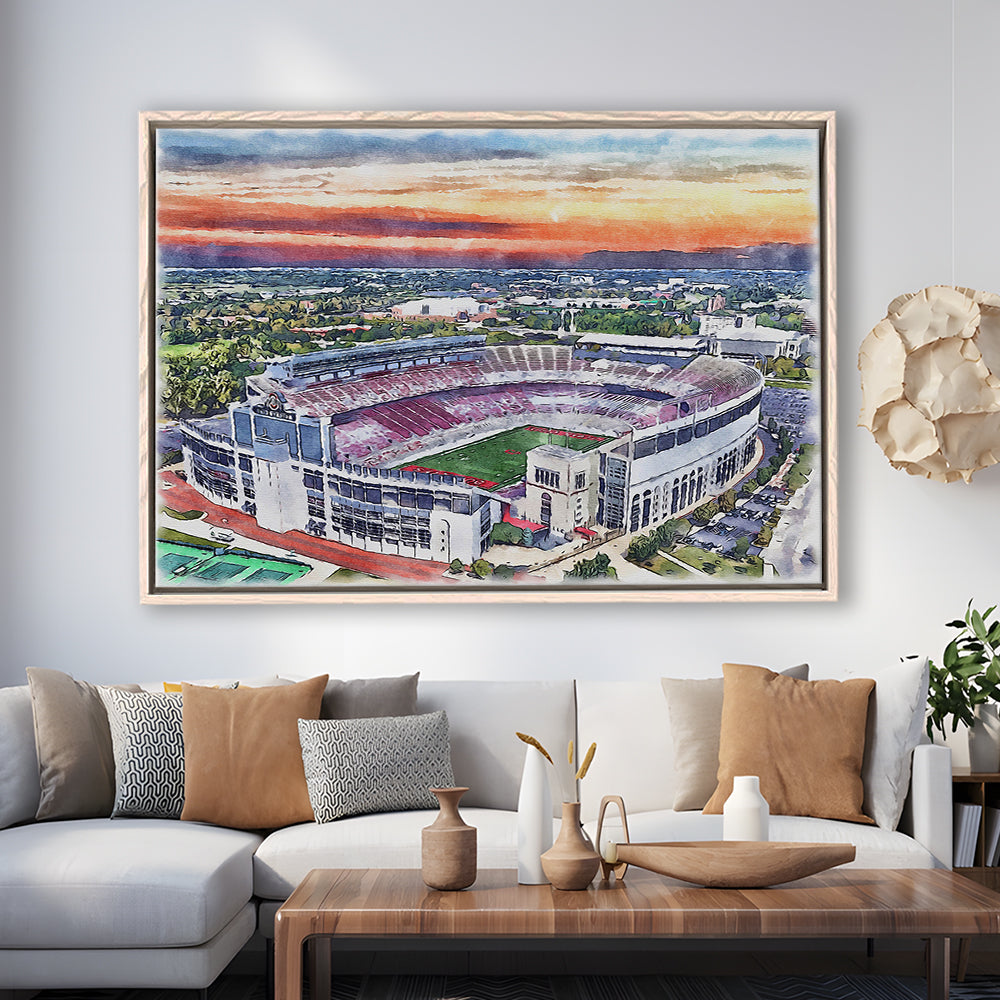 Ohio State Buckeyes, Ohio Painting Stadium Watercolor, Sport Gift Art, Framed Canvas Print Wall Art