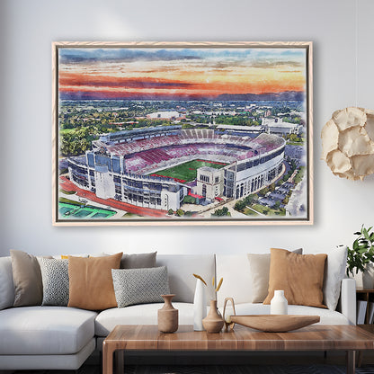 Ohio State Buckeyes, Ohio Painting Stadium Watercolor, Sport Gift Art, Framed Canvas Print Wall Art