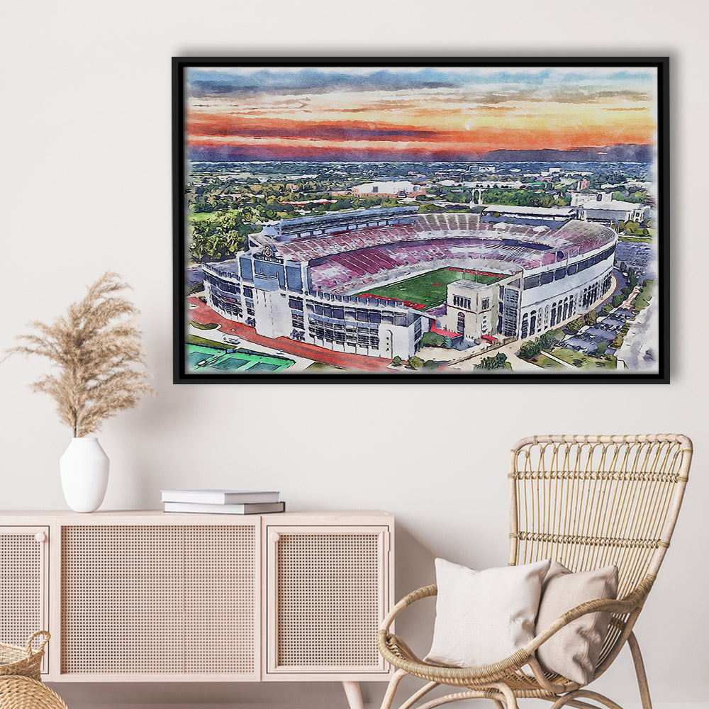 Ohio State Buckeyes, Ohio Painting Stadium Watercolor, Sport Gift Art, Framed Canvas Print Wall Art
