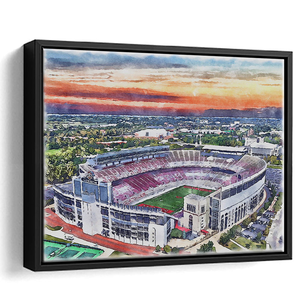 Ohio State Buckeyes, Ohio Painting Stadium Watercolor, Sport Gift Art, Framed Canvas Print Wall Art
