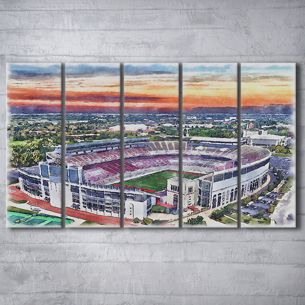 Ohio State Buckeyes, Ohio Painting Stadium Watercolor, Sport Art, Extra Large Canvas Print Wall Art