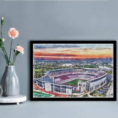 Ohio State Buckeyes, Ohio Painting Stadium Watercolor, Sport Gift Art, Framed Art Print Wall Decor