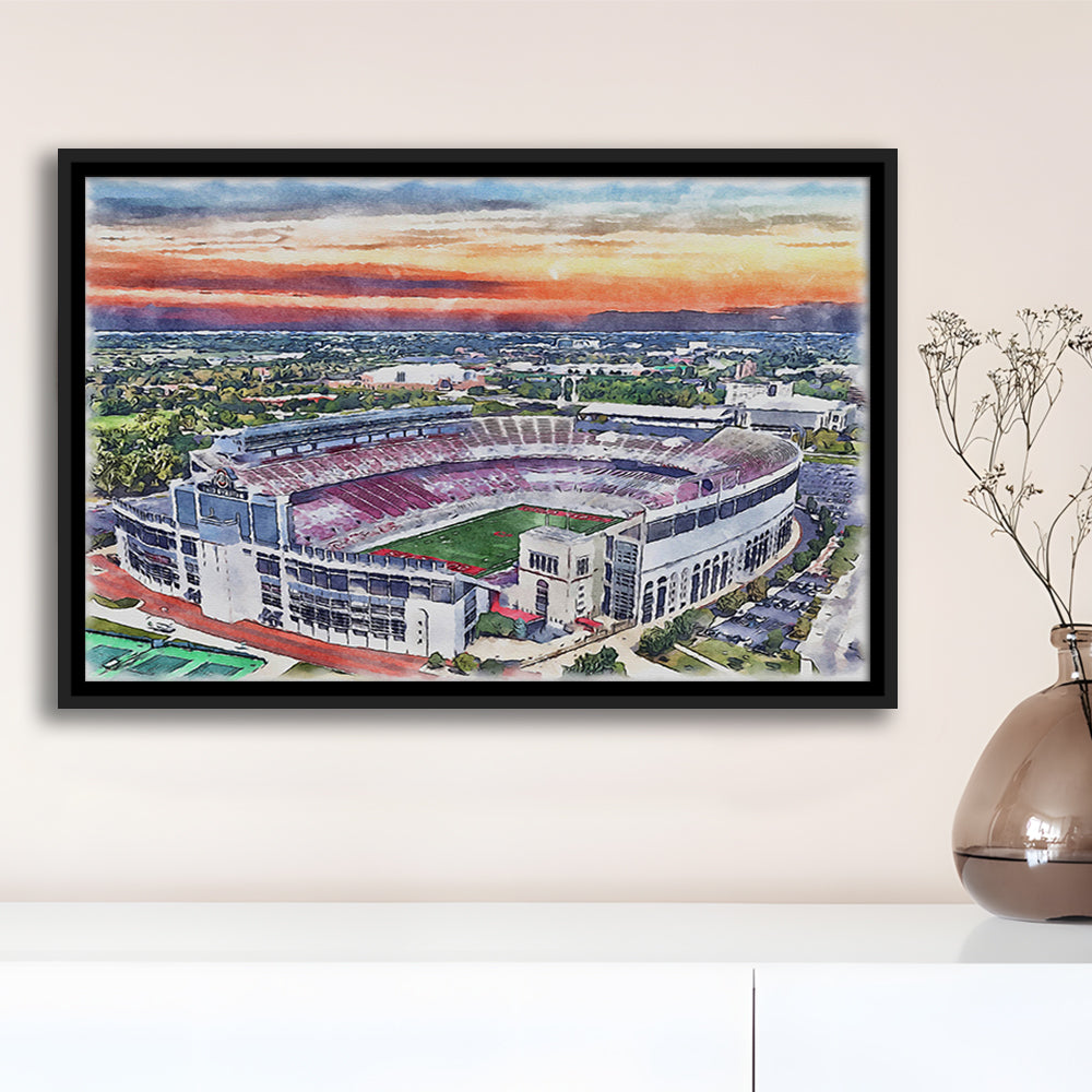 Ohio State Buckeyes, Ohio Painting Stadium Watercolor, Sport Gift Art, Framed Canvas Print Wall Art
