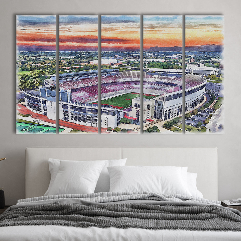 Ohio State Buckeyes, Ohio Painting Stadium Watercolor, Sport Art, Extra Large Canvas Print Wall Art