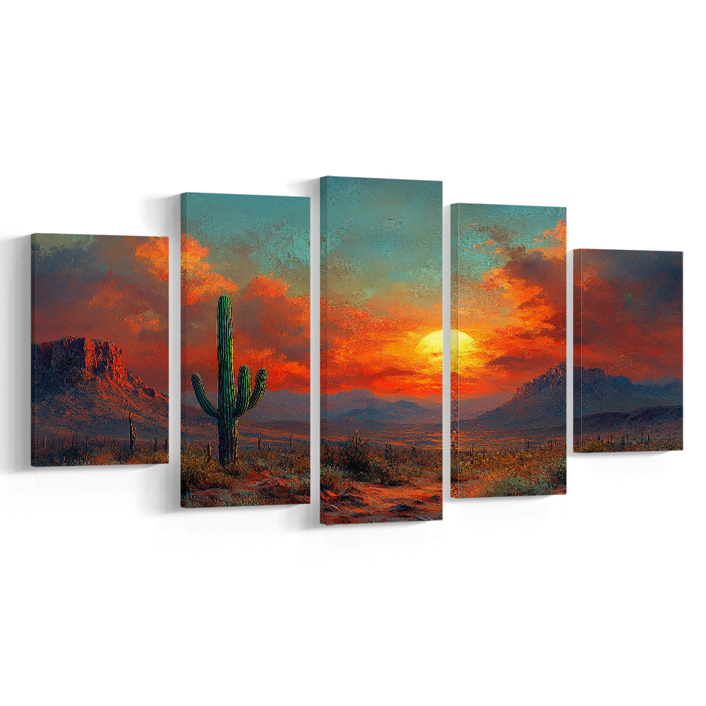 Oil Painting Moody Desert Paintingin Sunset, Canvas Art Decor Print, Painting Art, Mixed Panels Canvas Print Wall Art