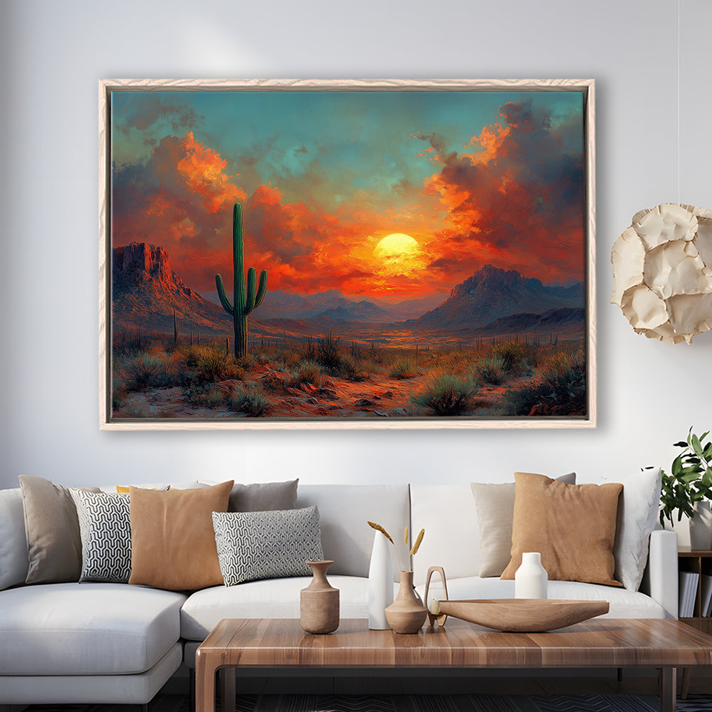 Oil Painting Moody Desert Paintingin Sunset, Framed Canvas Print, Painting Art, Floating Framed Canvas Wall Art
