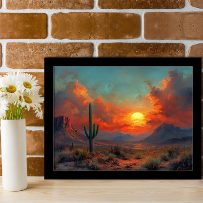 Oil Painting Moody Desert Paintingin Sunset, Framed  Print, Painting Art, Framed Art Print Wall Decor, Framed Picture