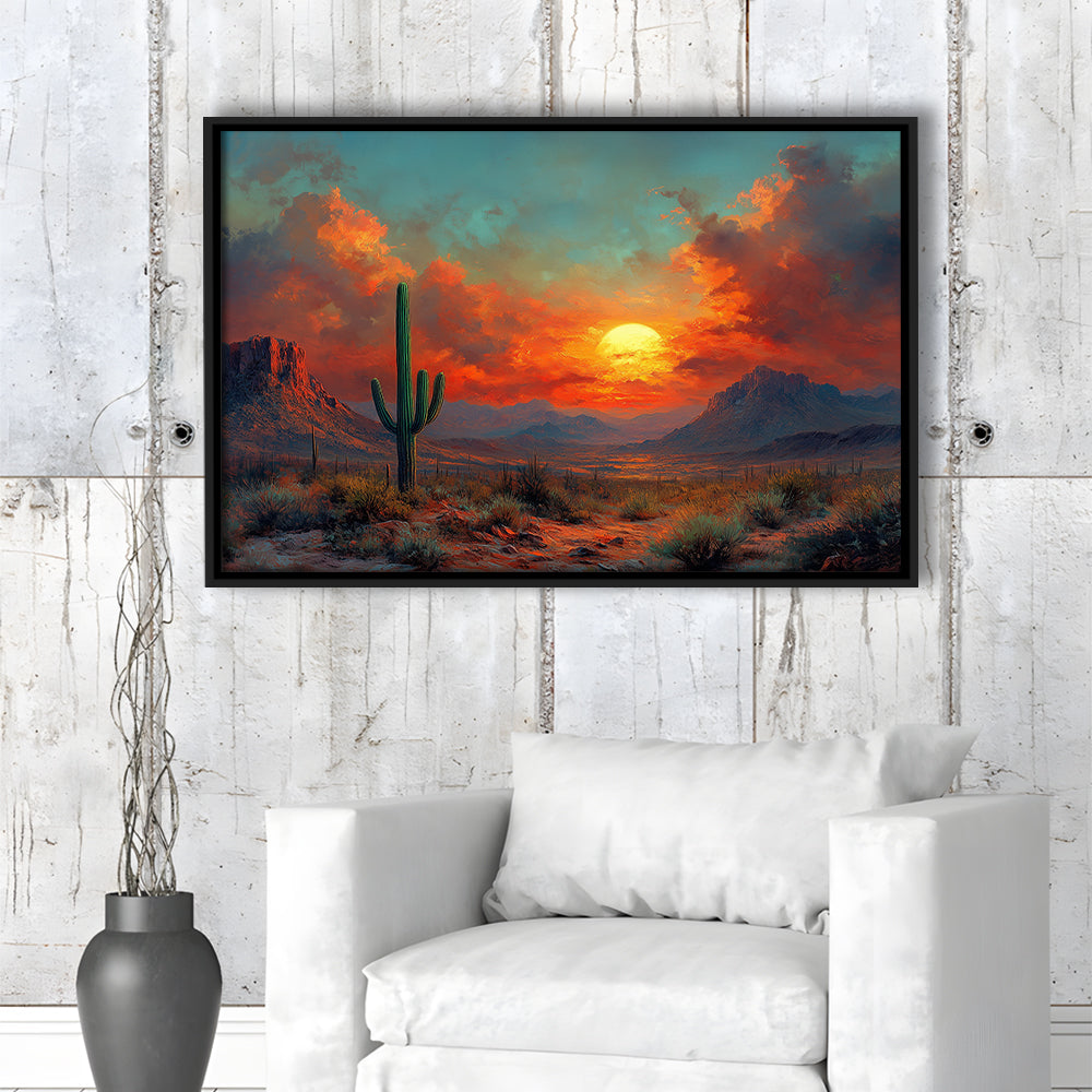 Oil Painting Moody Desert Paintingin Sunset, Framed Canvas Print, Painting Art, Floating Framed Canvas Wall Art