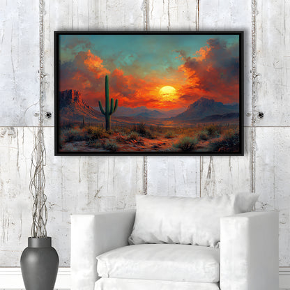 Oil Painting Moody Desert Paintingin Sunset, Framed Canvas Print, Painting Art, Floating Framed Canvas Wall Art