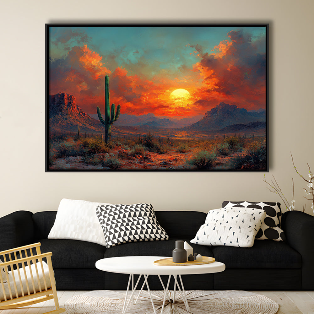 Oil Painting Moody Desert Paintingin Sunset, Framed Canvas Print, Painting Art, Floating Framed Canvas Wall Art