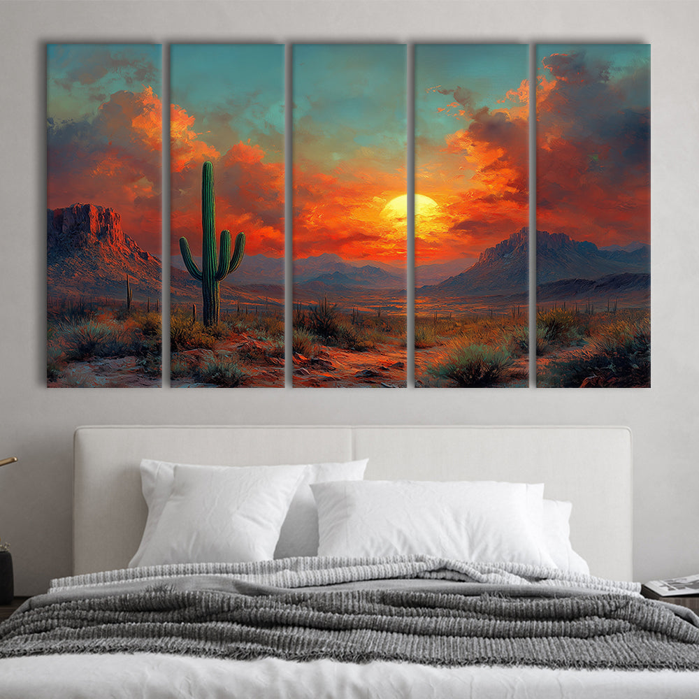 Oil Painting Moody Desert Paintingin Sunset, Canvas Art Print, Painting Art, Multi Panels Canvas Print Wall Art