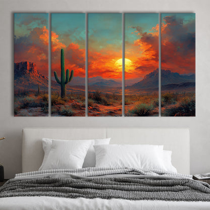 Oil Painting Moody Desert Paintingin Sunset, Canvas Art Print, Painting Art, Multi Panels Canvas Print Wall Art