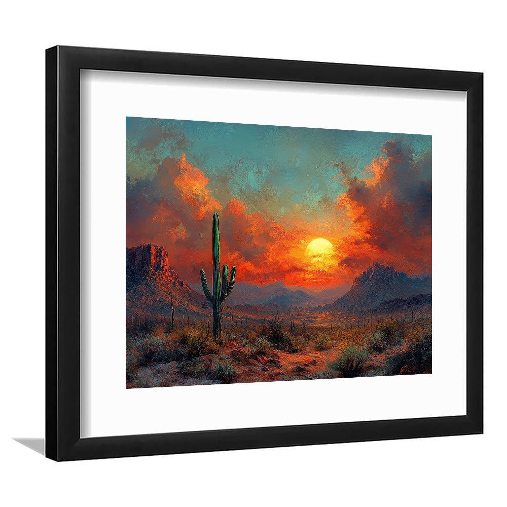 Oil Painting Moody Desert Paintingin Sunset, Framed  Print, Painting Art, Framed Art Print White Border Wall Decor