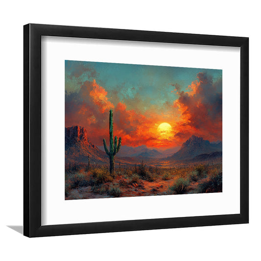 Oil Painting Moody Desert Paintingin Sunset, Framed  Print, Painting Art, Framed Art Print White Border Wall Decor