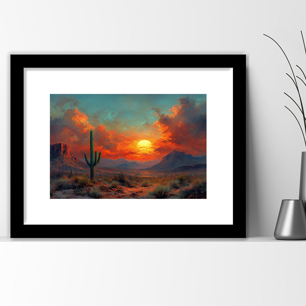 Oil Painting Moody Desert Paintingin Sunset, Framed  Print, Painting Art, Framed Art Print White Border Wall Decor