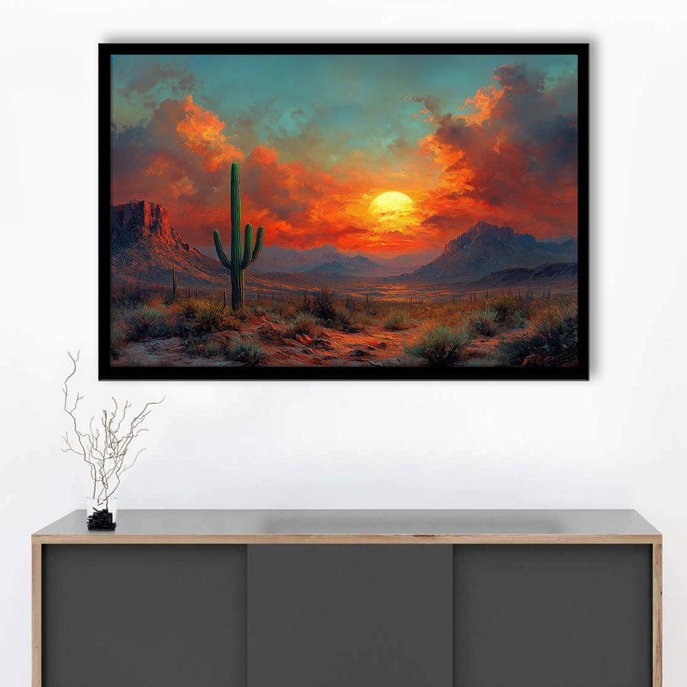 Oil Painting Moody Desert Paintingin Sunset, Framed  Print, Painting Art, Framed Art Print Wall Decor, Framed Picture
